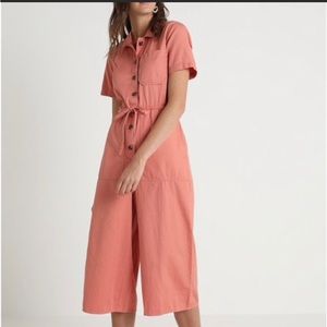 Madewell cropped tie waist jumpsuit NWT size 14 coral pink